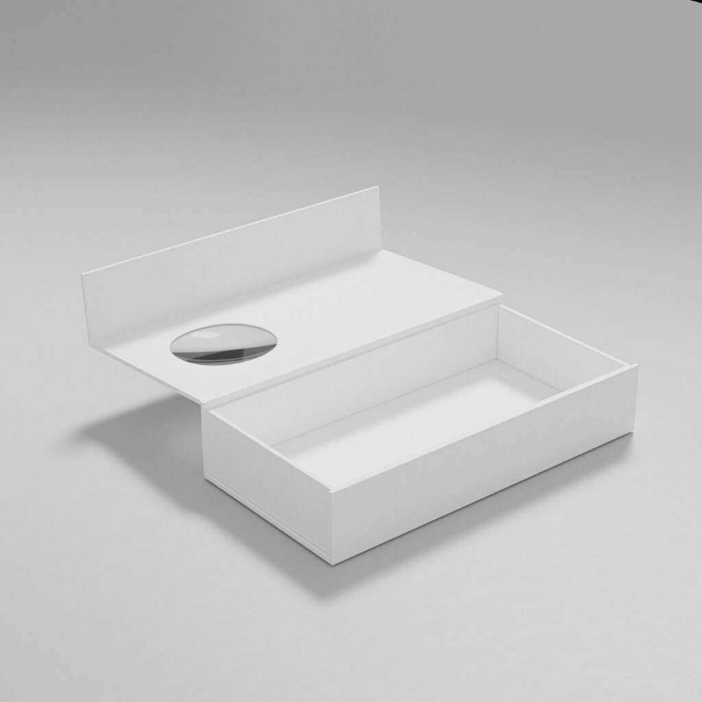 paper box packaging mockup, luxury gift box with window display, white paperboard rectangular packaging, square shape cardboard box with clear pvc window, elegent perfume packaging