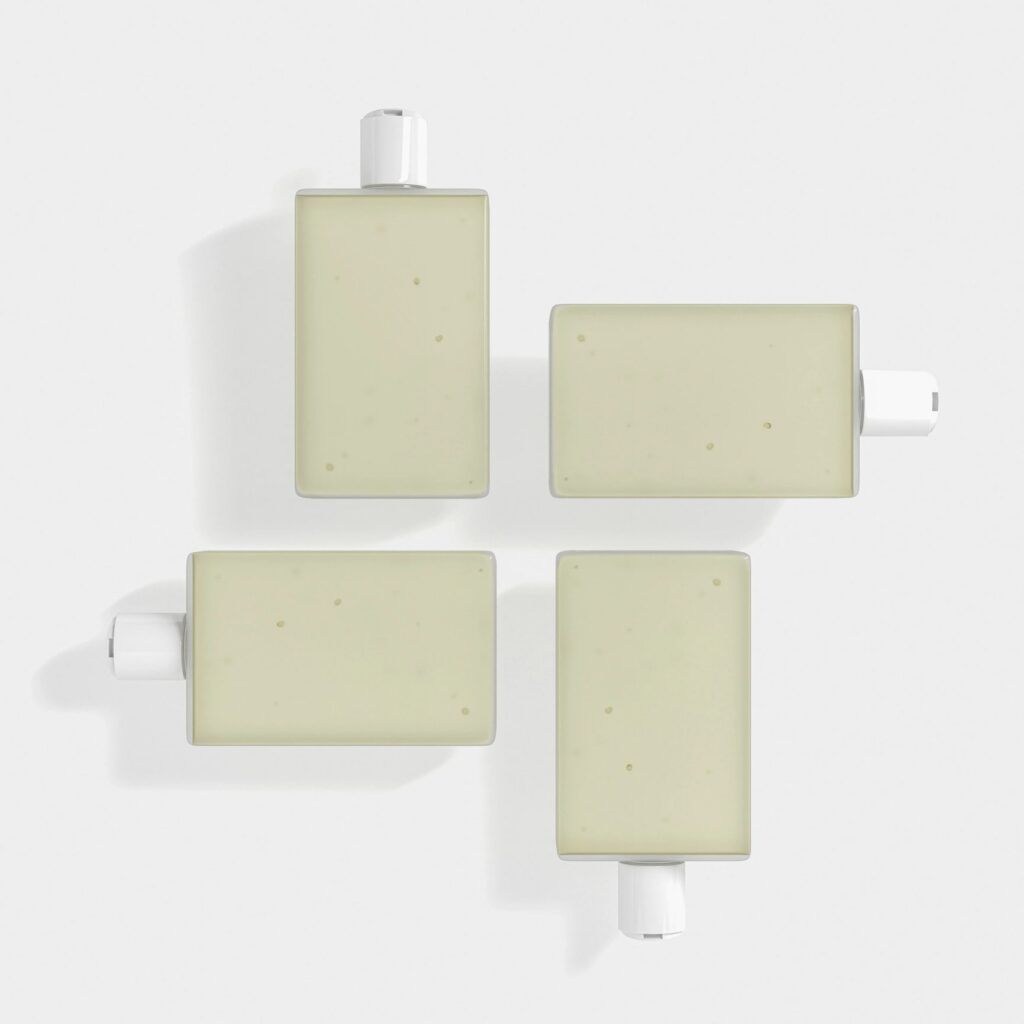 translucent cosmetic plastic bottle with disk top flip cap mockup, white flat disk cap shampoo packaging, square skincare container, rectangular shape squeeze bottle, cubic shape bottle